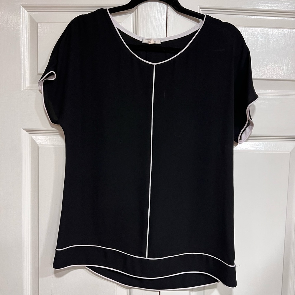 Pleione Womens Black/White Short Sleeve Blouse Size Small NWOT